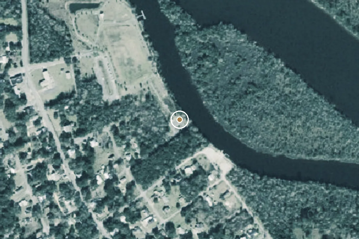 Aerial view of Bagdad Mill Site Park Kayak Launch