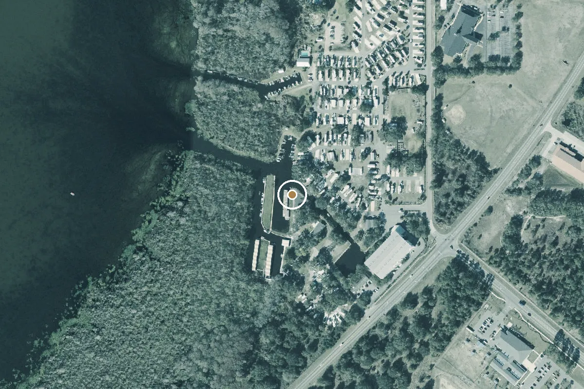 Aerial view of Banana Cove Marina and RV Park