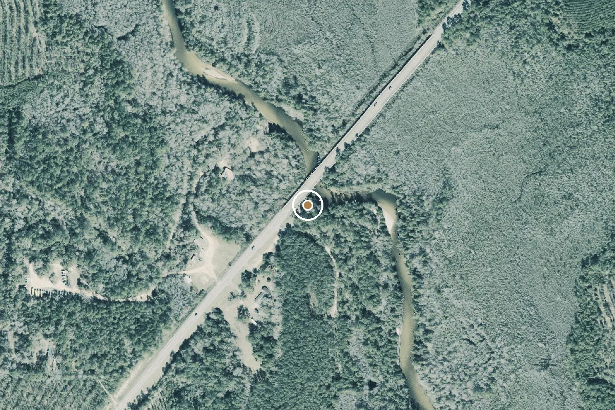 Aerial view of Coldwater Creek at Munson Highway Primitive Boat Ramp & Canoe Take-Out