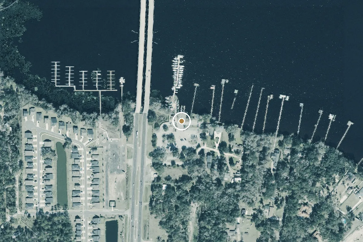 Aerial view of Knight's Boat Ramp and Marina on Black Creek