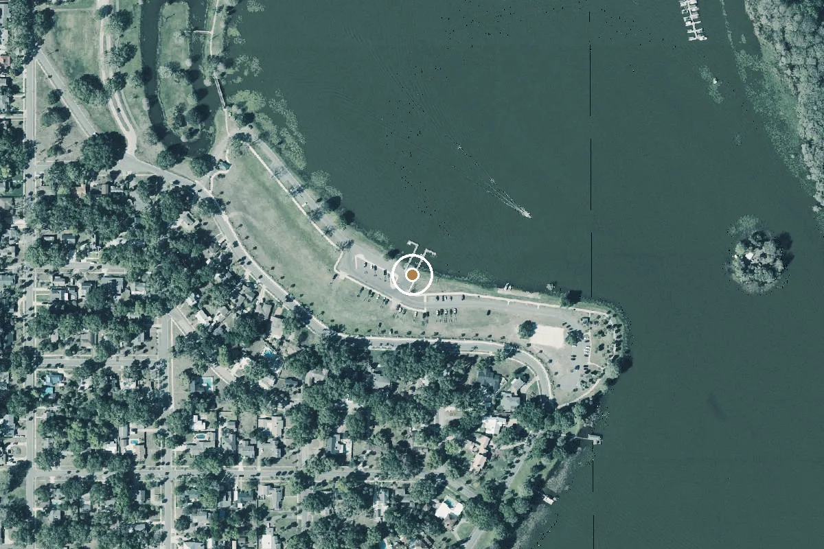 Aerial view of Leesburg Ski Beach Park Boat Ramp