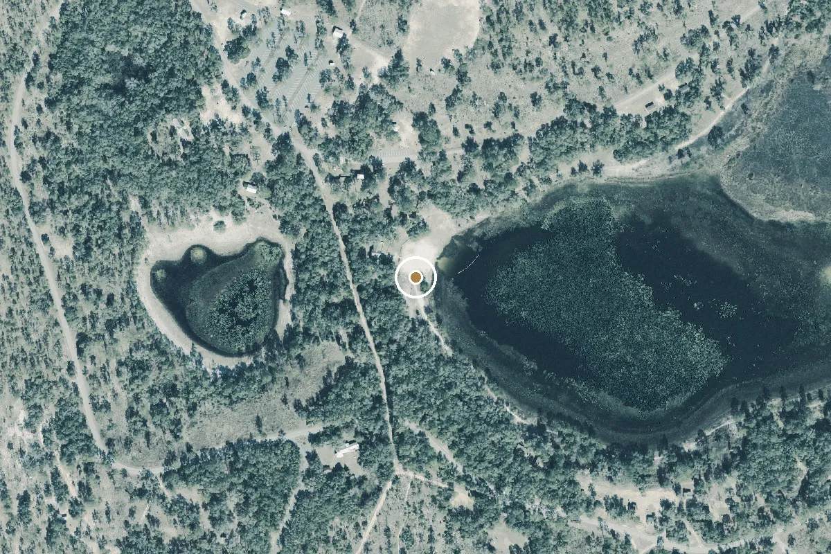 Aerial view of Mike Roess Goldhead Branch State Park Canoe Beach (Long Portage)
