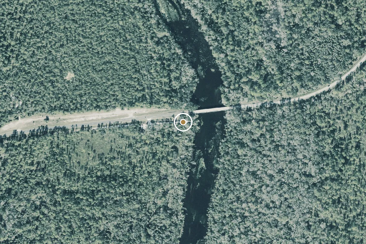Aerial view of Ocala National Forest - Alexander Springs Creek at County Road 445 Bridge Primitive Boat Launch