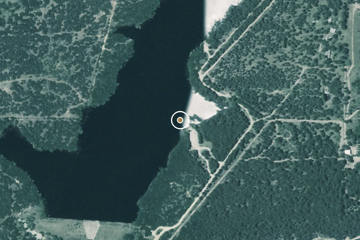 Aerial view of Bryson Lake Boat Ramp