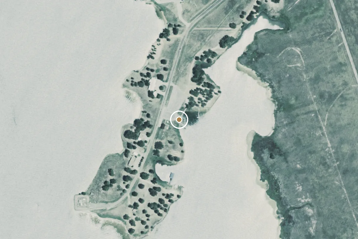 Aerial view of Fort Sherman Damn Recreational Area Boat Ramp