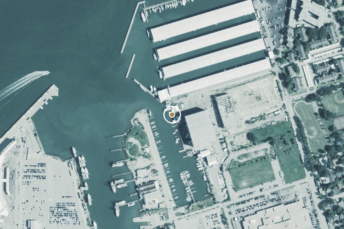 Aerial view of Galveston Yacht Marina public boat ramp