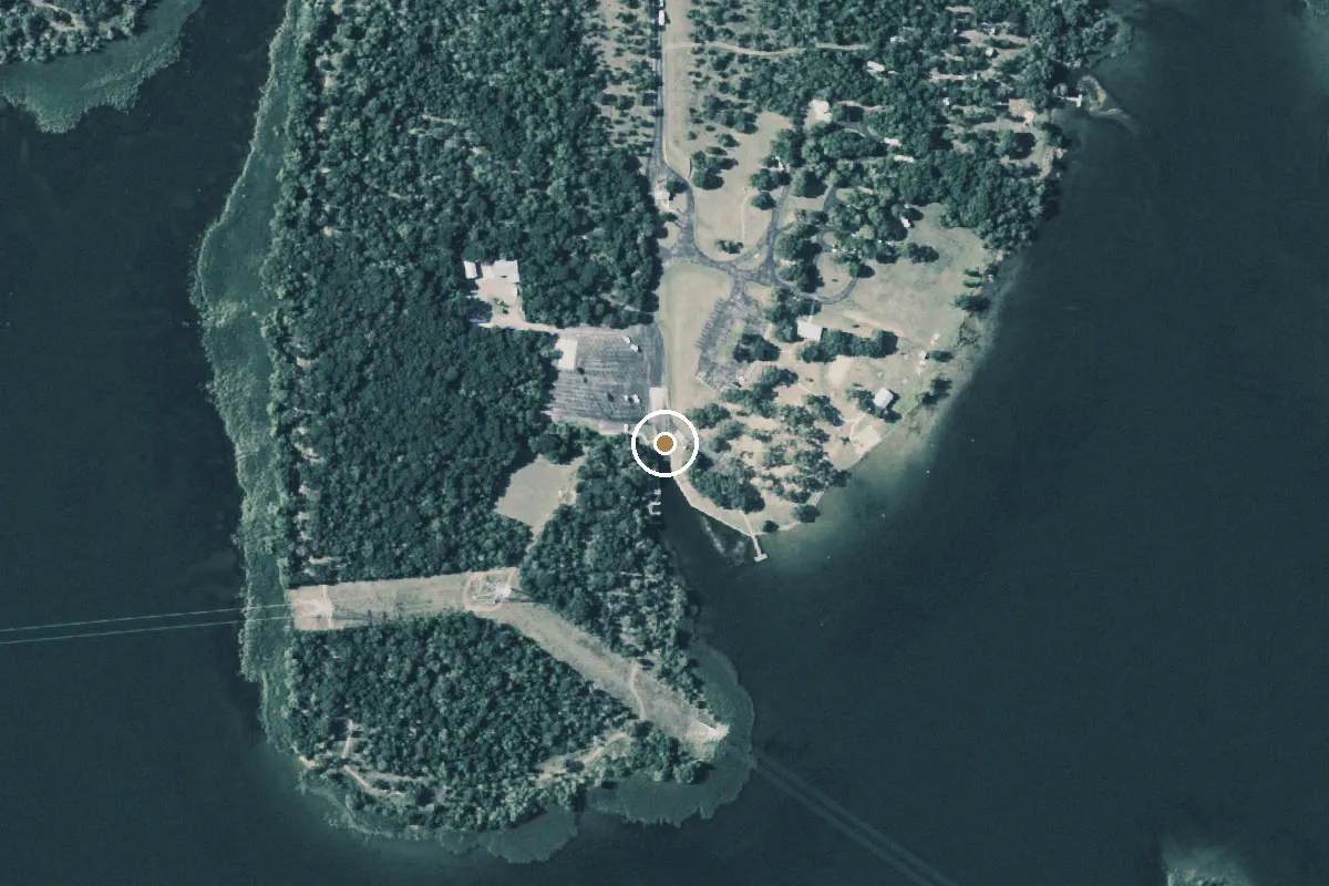 Aerial view of Lake Bastrop North Shore Park Campground Boat Ramp