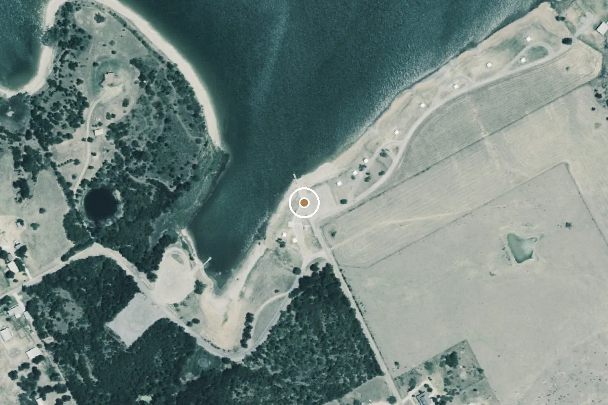 Aerial view of Tradinghouse Creek Reservoir Boat Ramp