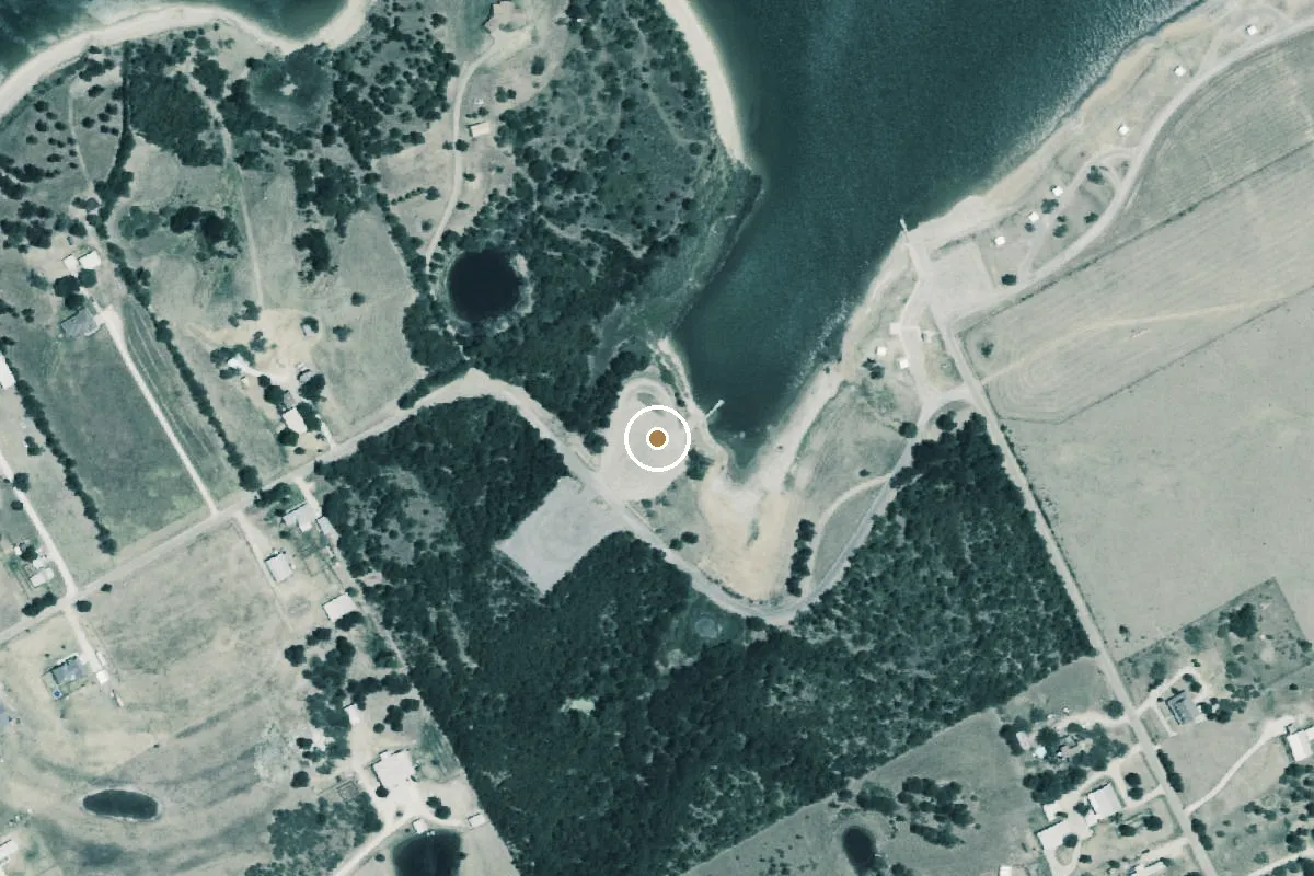 Aerial view of Tradinghouse Creek Reservoir Boat Ramp