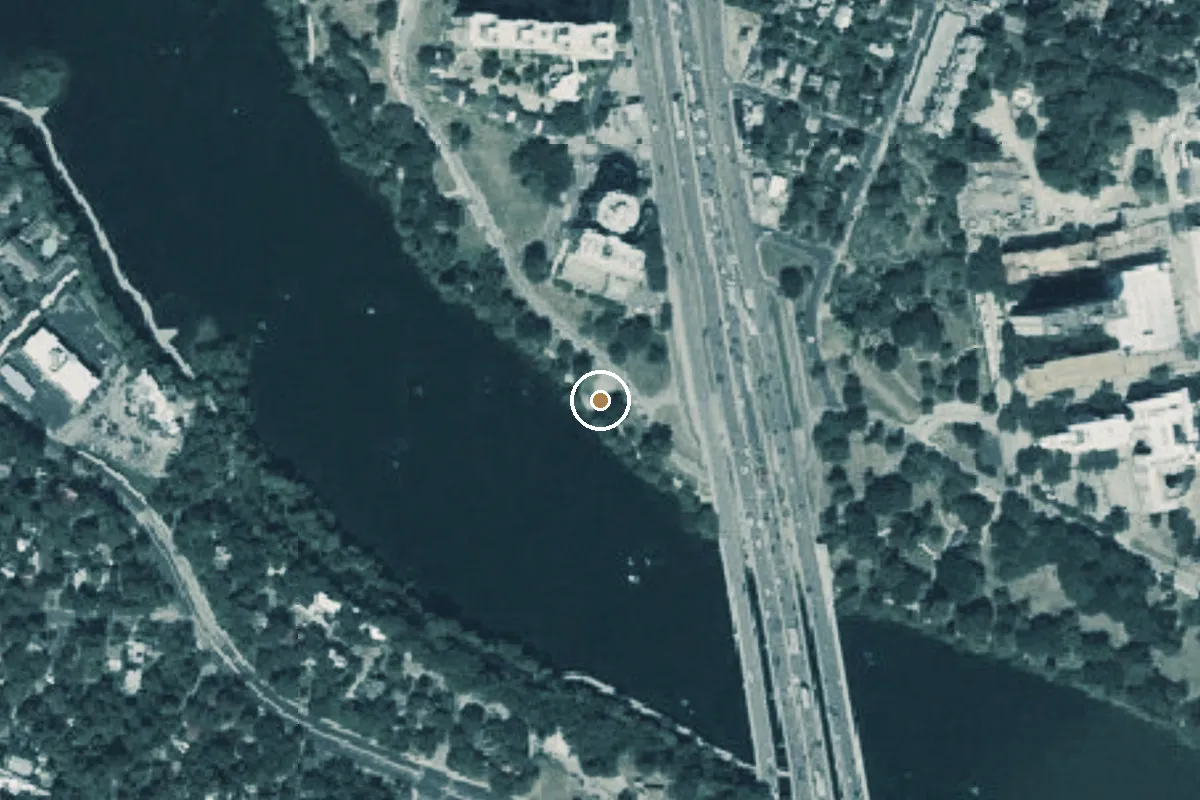 Aerial view of Waller Beach at Town Lake Metropolitan Park Boat Ramp